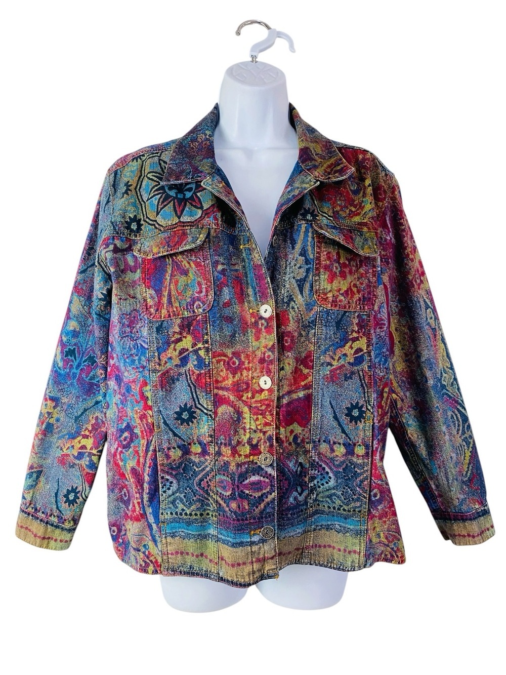 Chico’s Multicolor Bohemian Print Denim Jacket Size 8/M